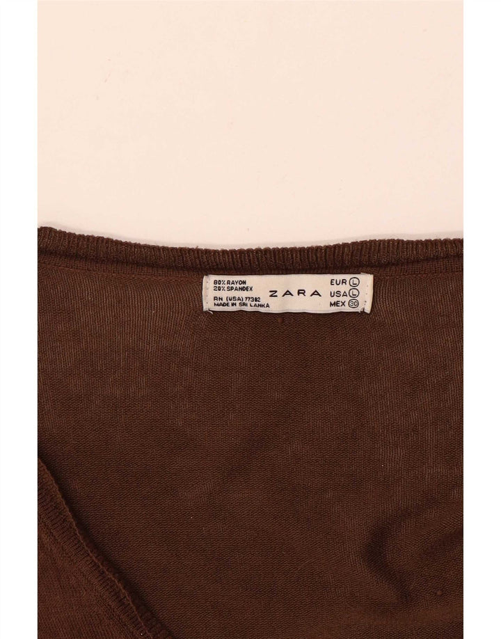 Zara Dame Cardigan Sweater UK 16 Large Brown Rayon