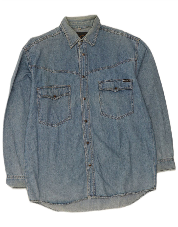 Vintage denimskjorte til mænd Medium Blue Cotton