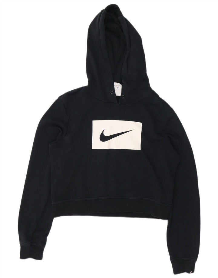 Nike Womens Crop Graphic Hoodie Jumper UK 14 Medium Black Bomuld