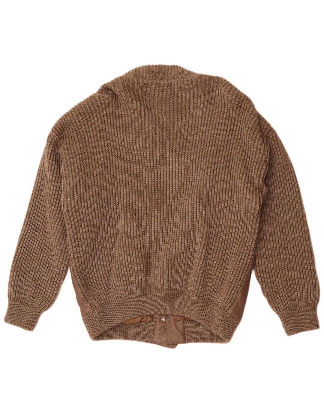 Vintage herre læder cardigan sweater Stor brun uld