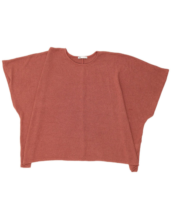 Zara Dame Kortærmet Batwing Crew Neck Jumper Sweater UK 16 Stor Brun