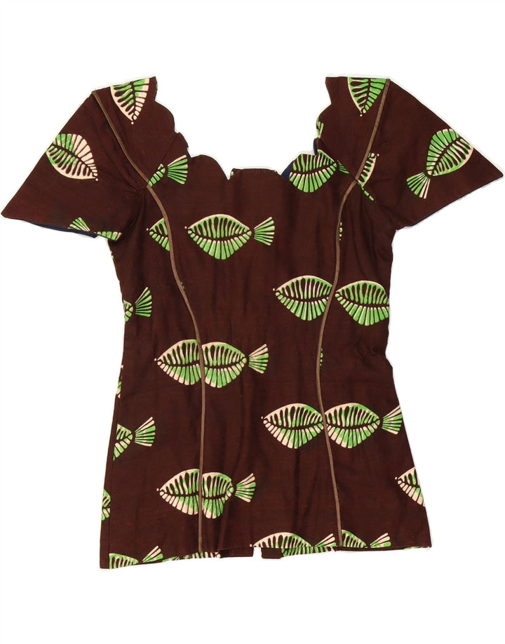 VINTAGE Womens Short Sleeve Blouse Top UK 12 Medium Brown Floral Vintage Vintage and Second-Hand Vintage from Messina Hembry 