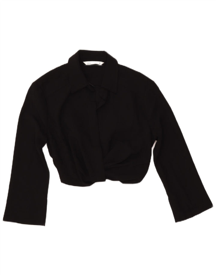 ZARA Womens Crop 3/4-ærmet skjortebluse UK 10 Small Black Polyester