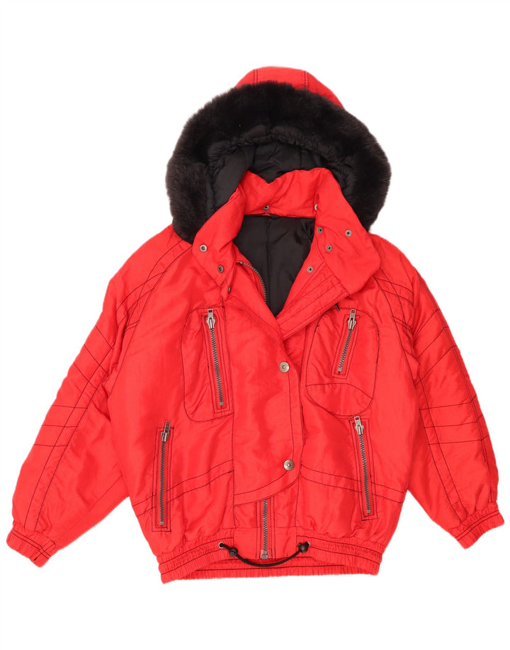 C & A Dame hætte oversize polstret jakke EU 36 Lille rød polyamid