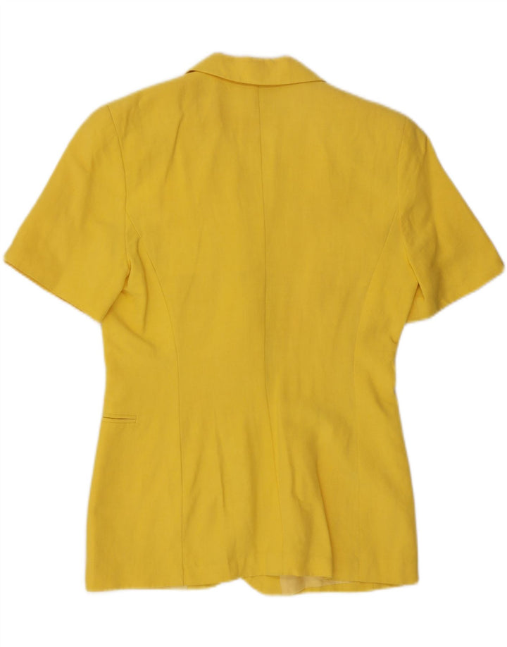 VINTAGE kortærmet 2-knaps blazerjakke til kvinder UK 12 Medium Yellow