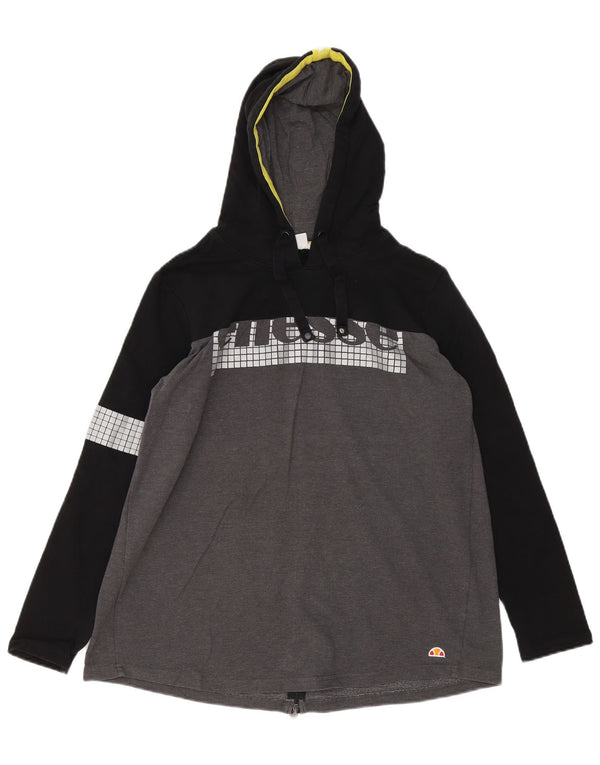 Ellesse Womens Graphic Hoodie Jumper UK 16 Large Grey Colourblock Cotton