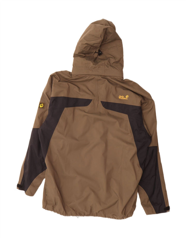 Jack Wolfskin Regnjakke med hætte til mænd UK 48 2XL Brun Colourblock Polyamid