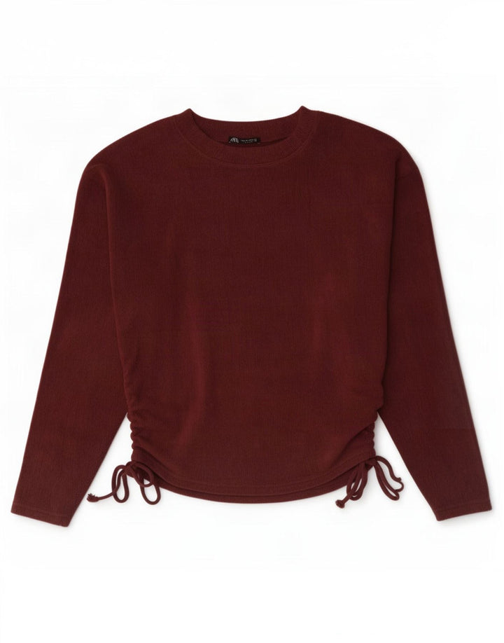 Zara Dame Top Langærmet UK 14 Medium Burgundy Polyester