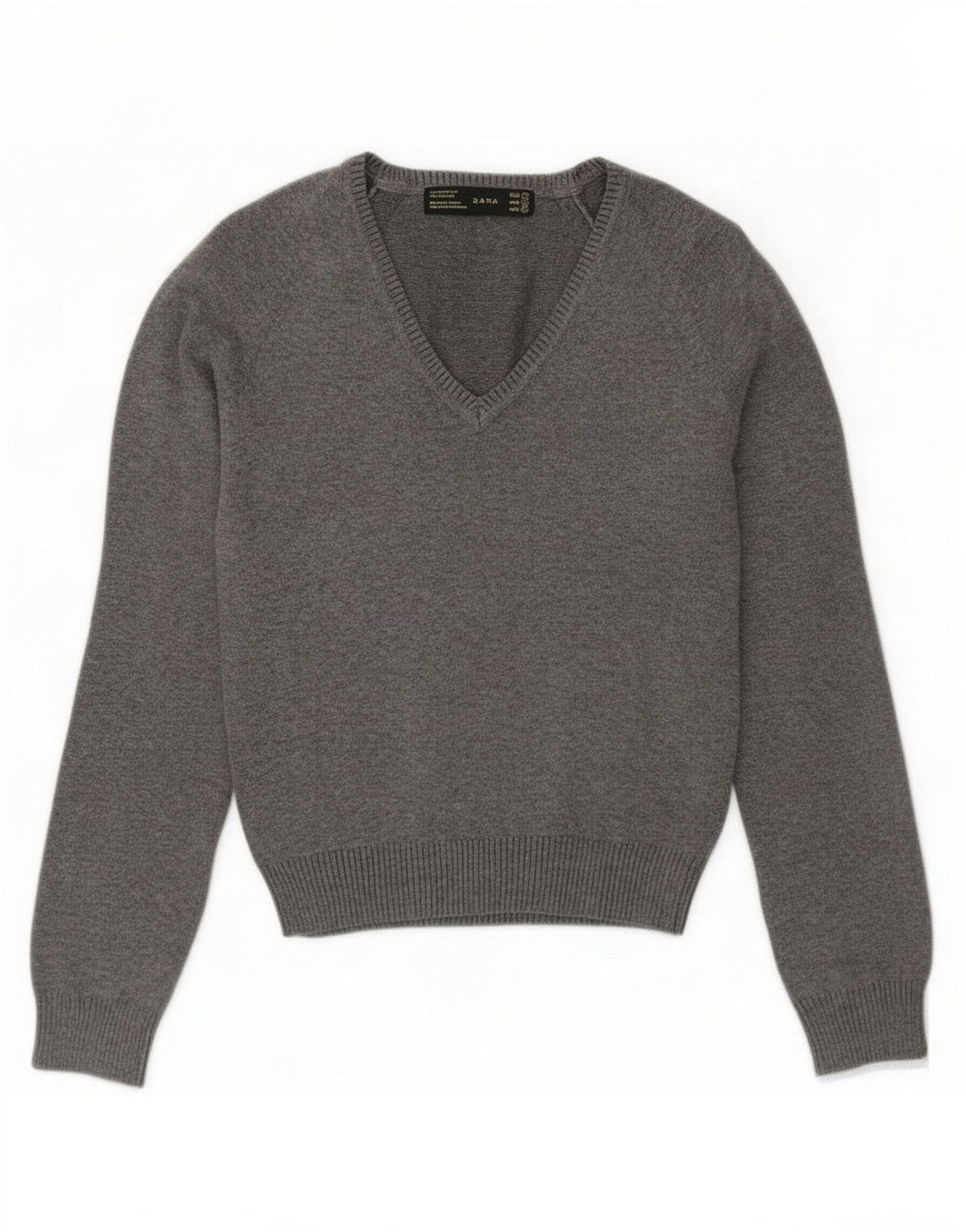 Zara Dame V-hals sweater lille grå bomuld