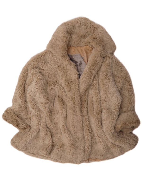 Sportmax Womens Oversized Faux Fur Overcoat UK 8 Small Beige Acrylic