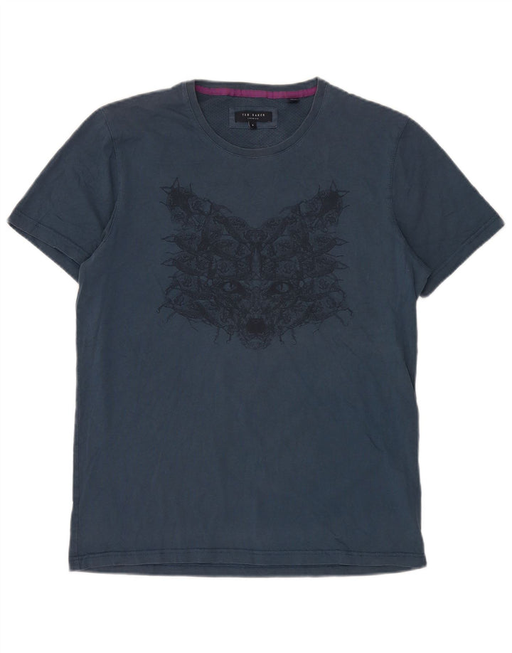 Ted Baker Herre Grafisk T-Shirt Top Størrelse 4 Large Navy Blue
