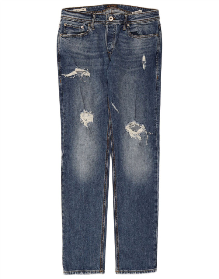 JACK & JONES Herre GLENN Distressed Slim Jeans W31 L32 Blå Bomuld