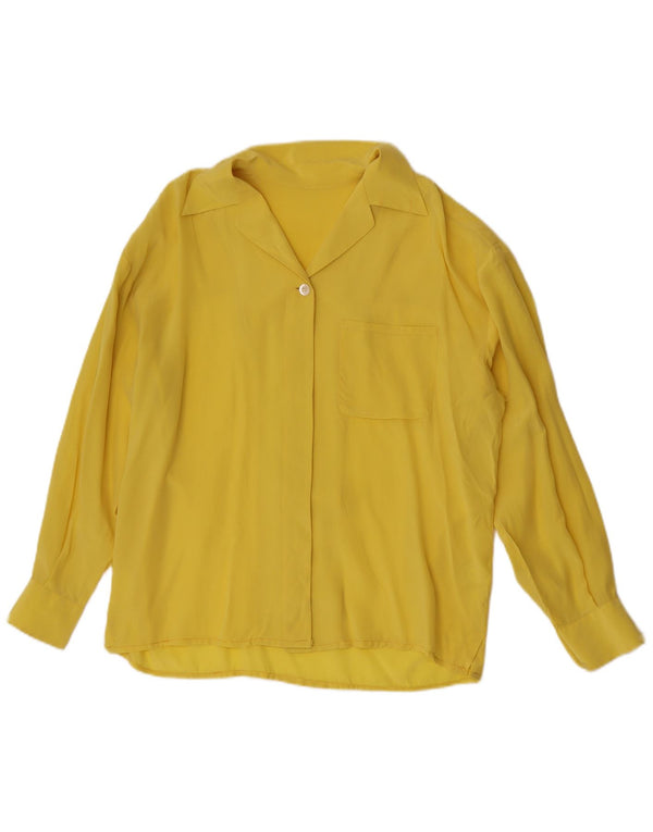 Vintage dameskjorte bluse UK 16 Large Yellow Silk