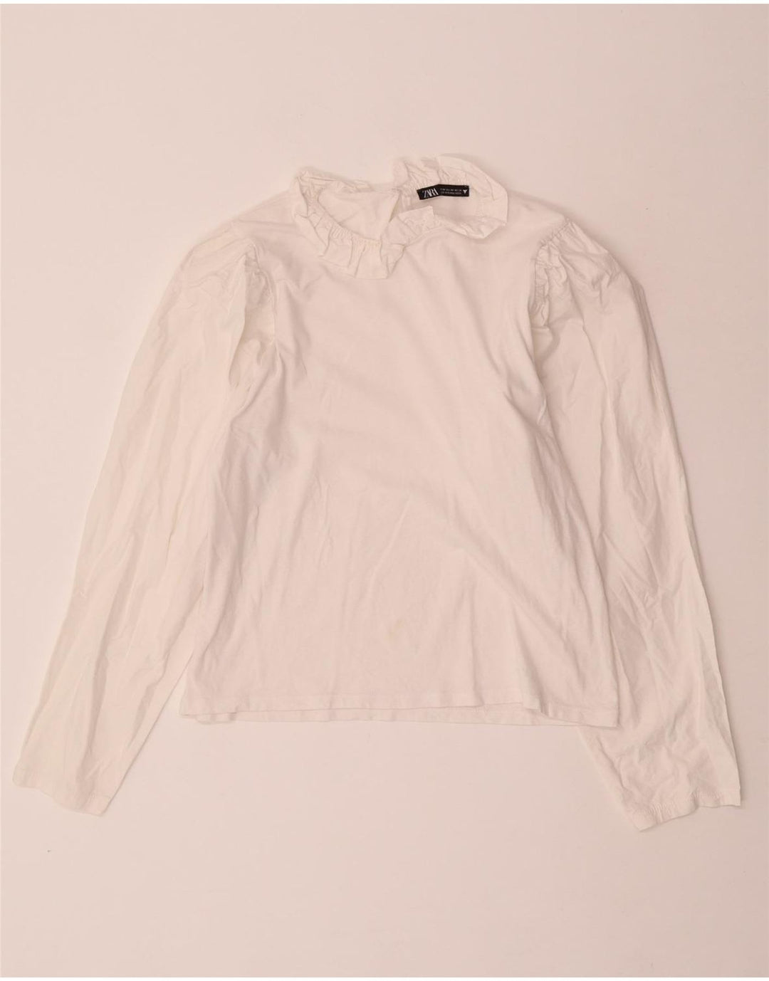 ZARA Dame Crop Langærmet Bluse Top UK 12 Medium Off White