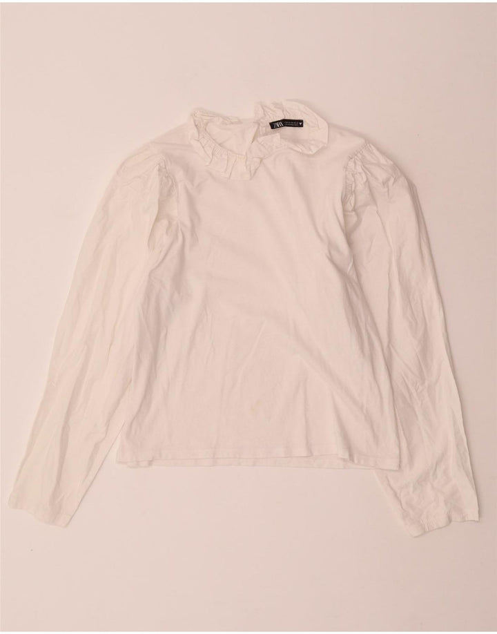 ZARA Dame Crop Langærmet Bluse Top UK 12 Medium Off White
