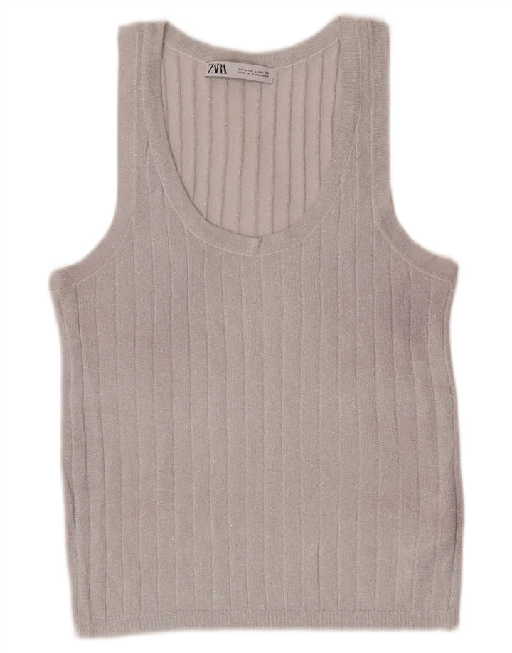 Zara Damevest Top UK 14 Large Silver Flecked Viscose