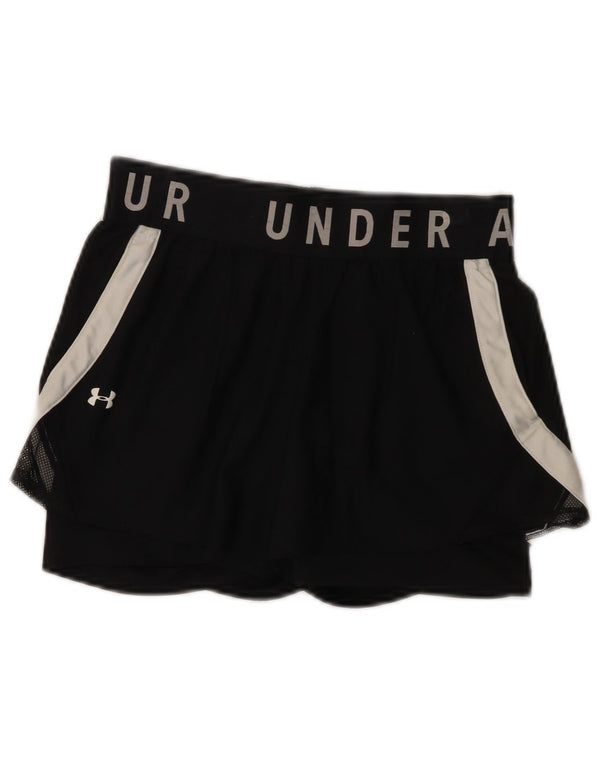 Under Armour Womens Heat Gear Sports Shorts UK 8 Small Black Colourblock