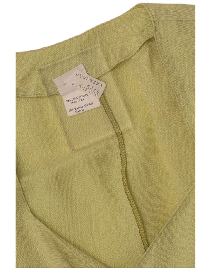 VINTAGE Kortærmet skjortebluse til kvinder UK 16 Large Green Linen