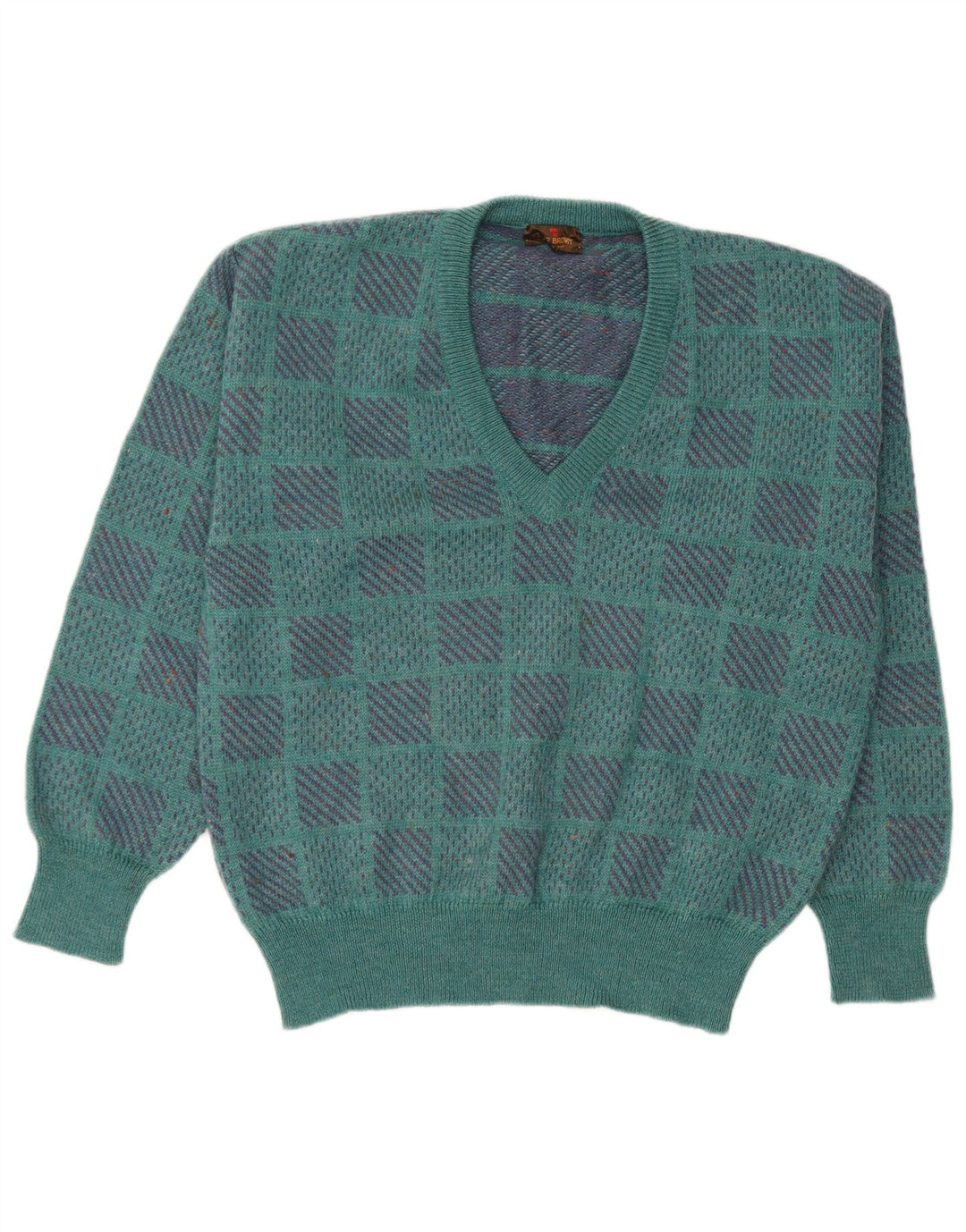 Peter Brown Herre V-hals sweater IT 50 Medium Grøn Geometrisk Uld