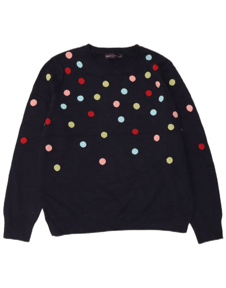 MARKS & SPENCER Dame sweater med rund hals DK 14 Medium Navy Blue