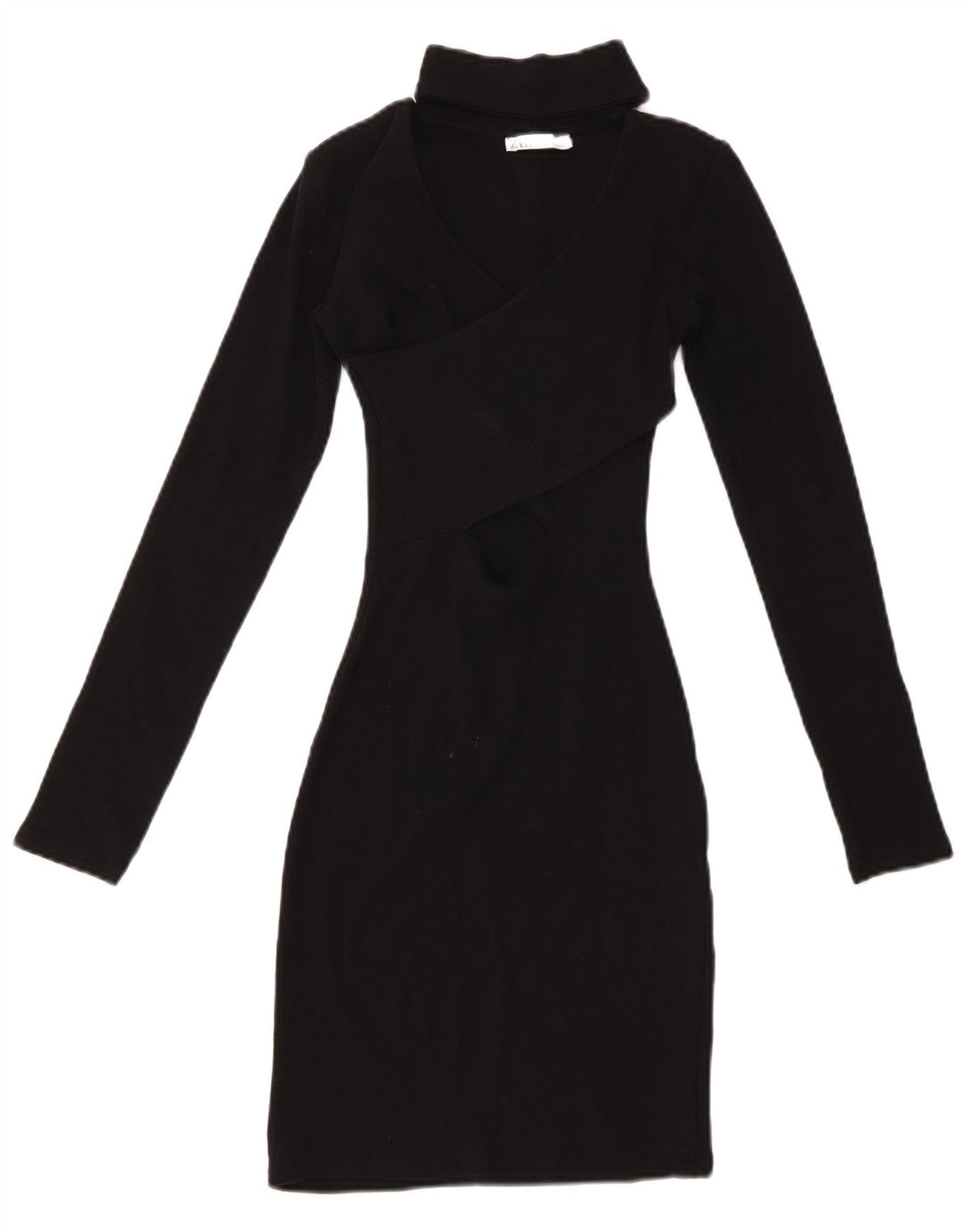 ZARA Langærmet Bodycon-kjole til kvinder UK 8 Lille sort bomuld