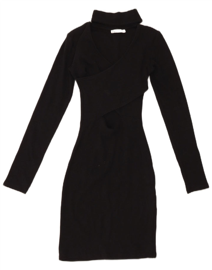 ZARA Langærmet Bodycon-kjole til kvinder UK 8 Lille sort bomuld