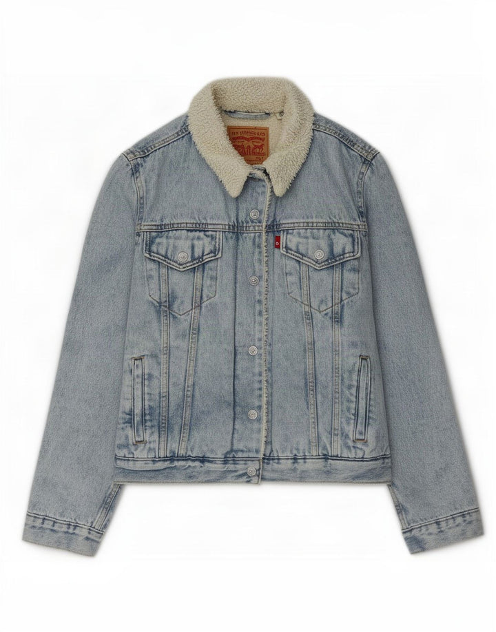 Levi's Dame Denim Sherpa Jacket UK 16 Large Blue Polyester
