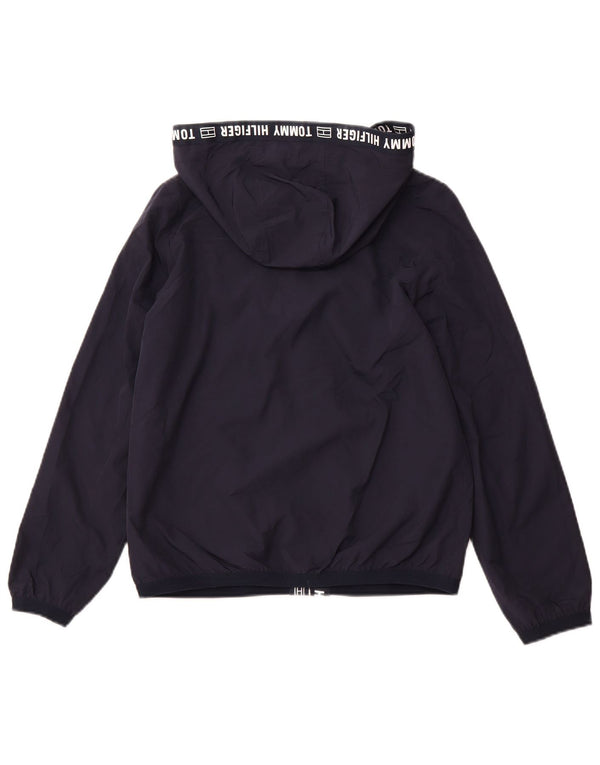 TOMMY HILFIGER Womens Graphic Hooded Rain Jacket UK 6 XS Navy Blue