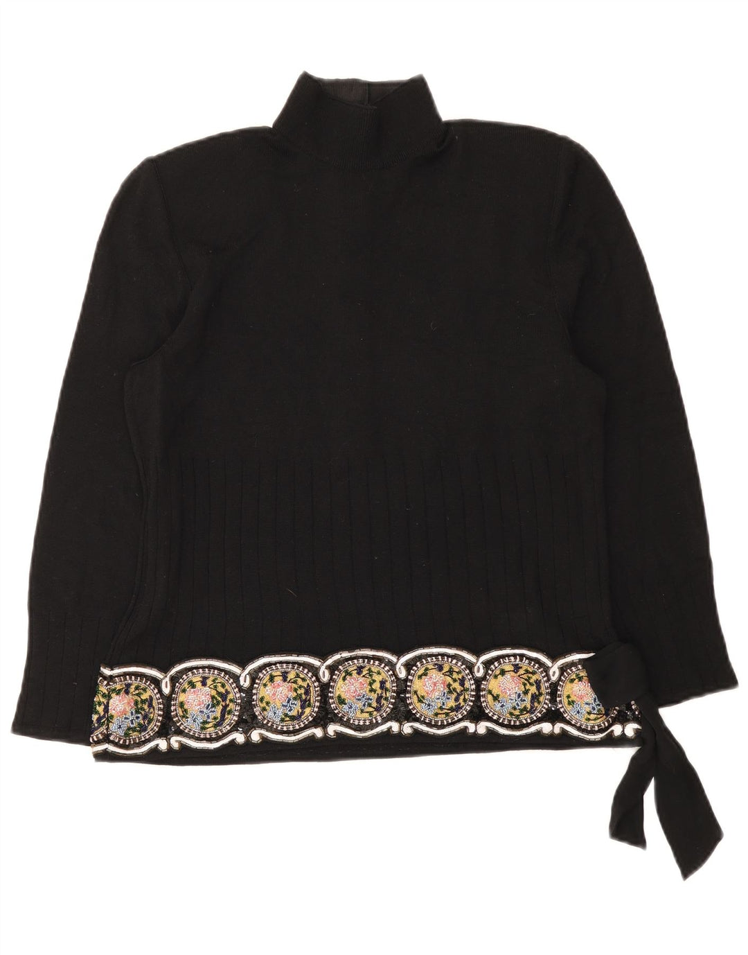 Giorgio Grati Dame Button Neck Jumper Sweater UK 12 Medium Black Floral