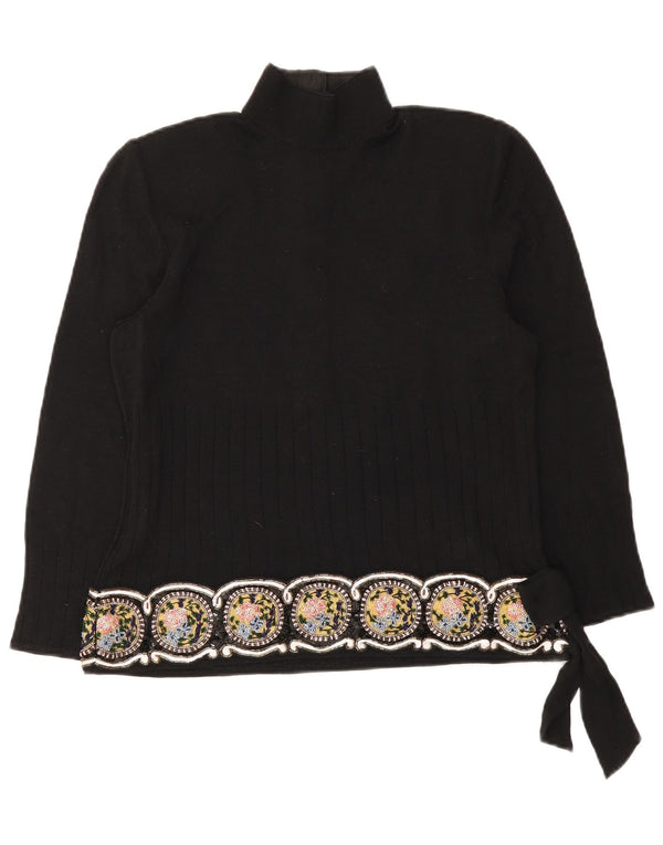 Giorgio Grati Dame Button Neck Jumper Sweater UK 12 Medium Black Floral