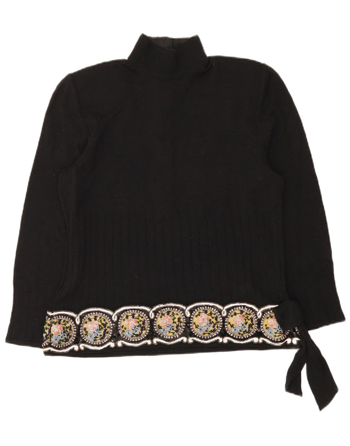 Giorgio Grati Dame Button Neck Jumper Sweater UK 12 Medium Black Floral