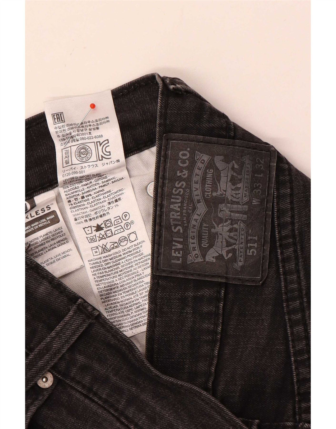 Levi's Mens 511 Slim Jeans W33 L28 Grå Bomuld
