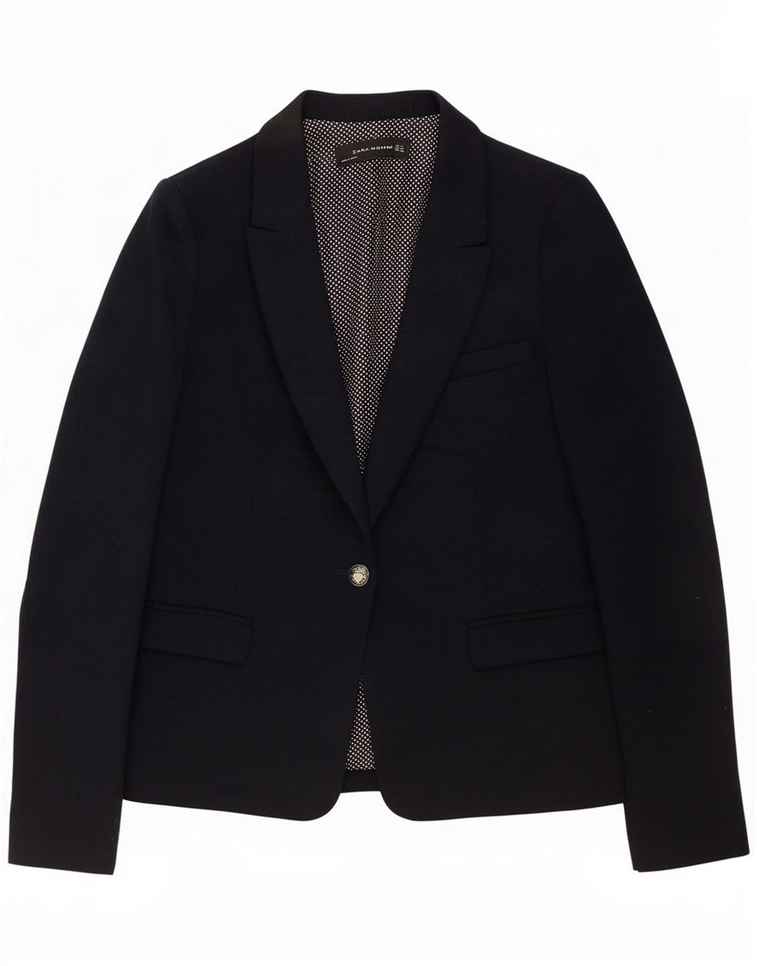 Zara Dame 1 Knap Blazer Jacket UK 14 Medium Navy Blue Polyester