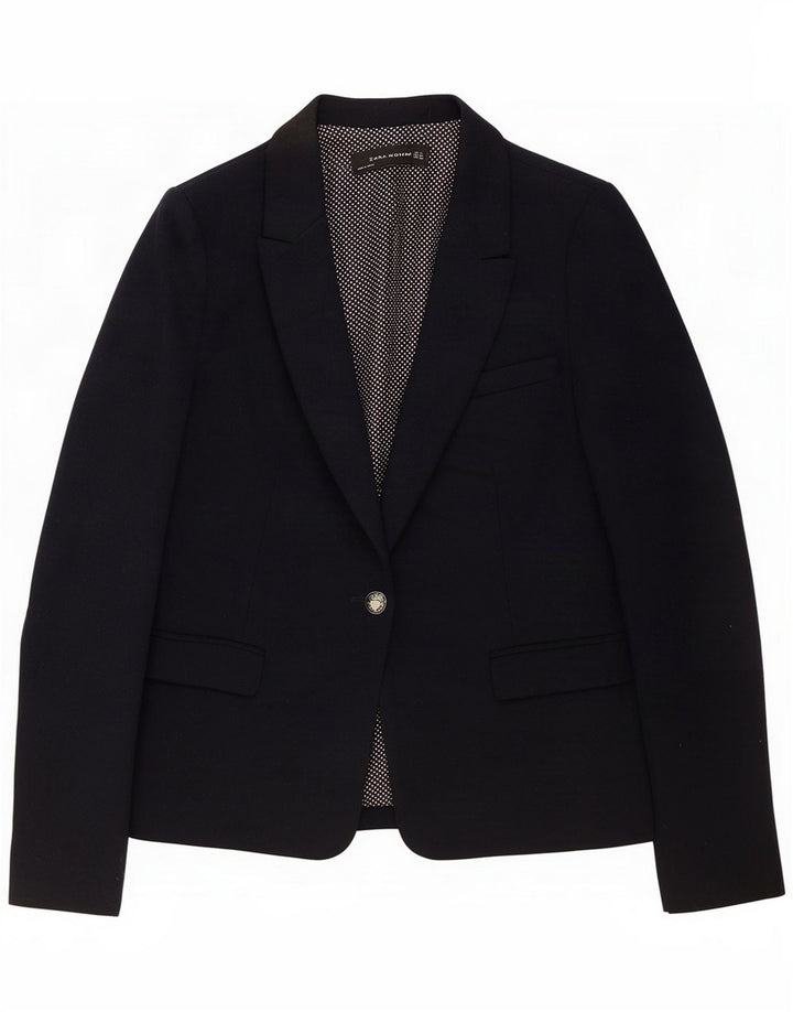 Zara Dame 1 Knap Blazer Jacket UK 14 Medium Navy Blue Polyester