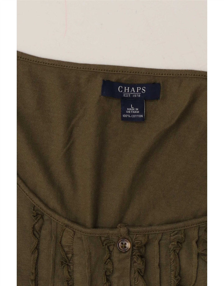 Chaps Dame T-Shirt Top UK 16 Stor Khaki Bomuld