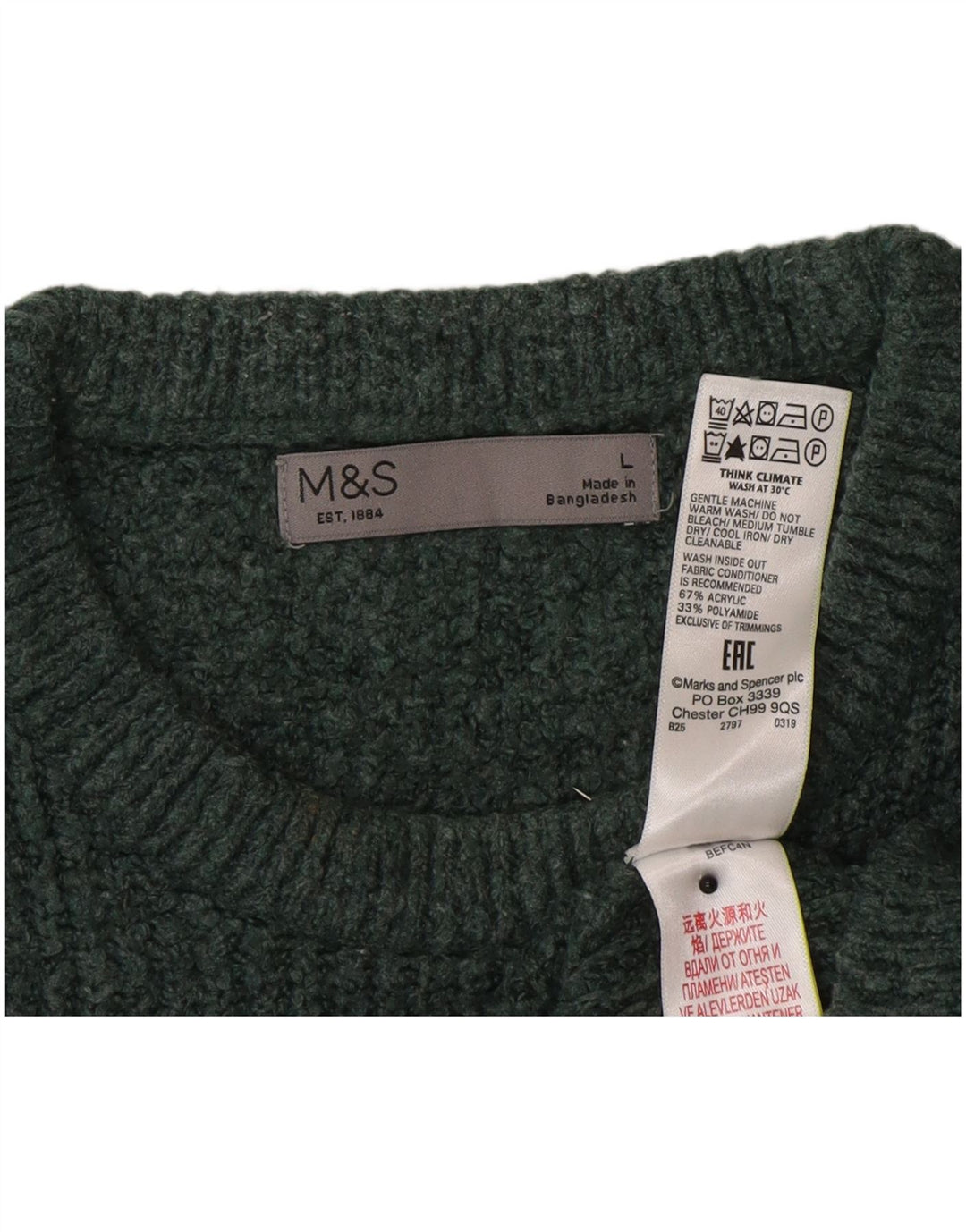 Marks & Spencer Herre sweater med rund hals, stor grøn akryl