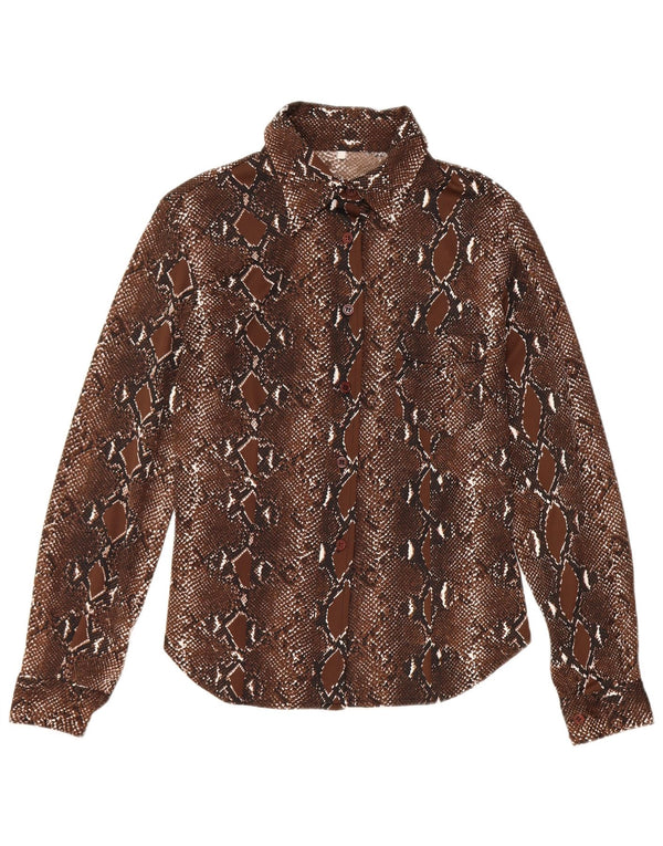 Vintage dameskjorte bluse UK 12 Medium Brown Animal Print Polyester