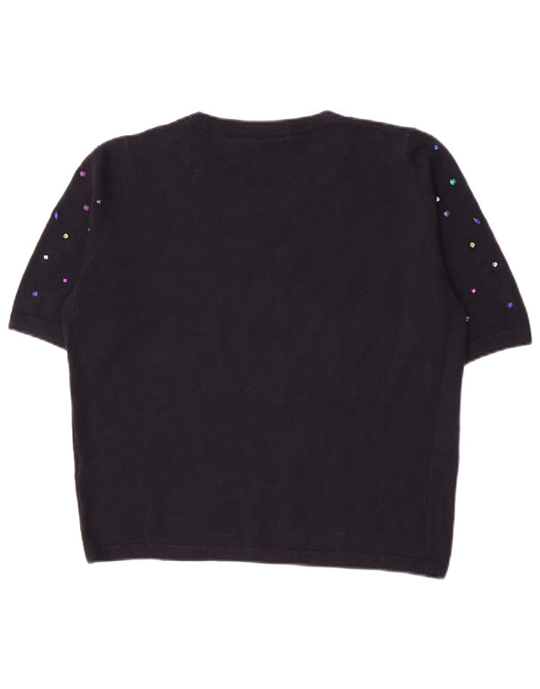 Marks & Spencer Dame Crop Boat Neck Jumper Sweater UK 16 Large Navy Blue