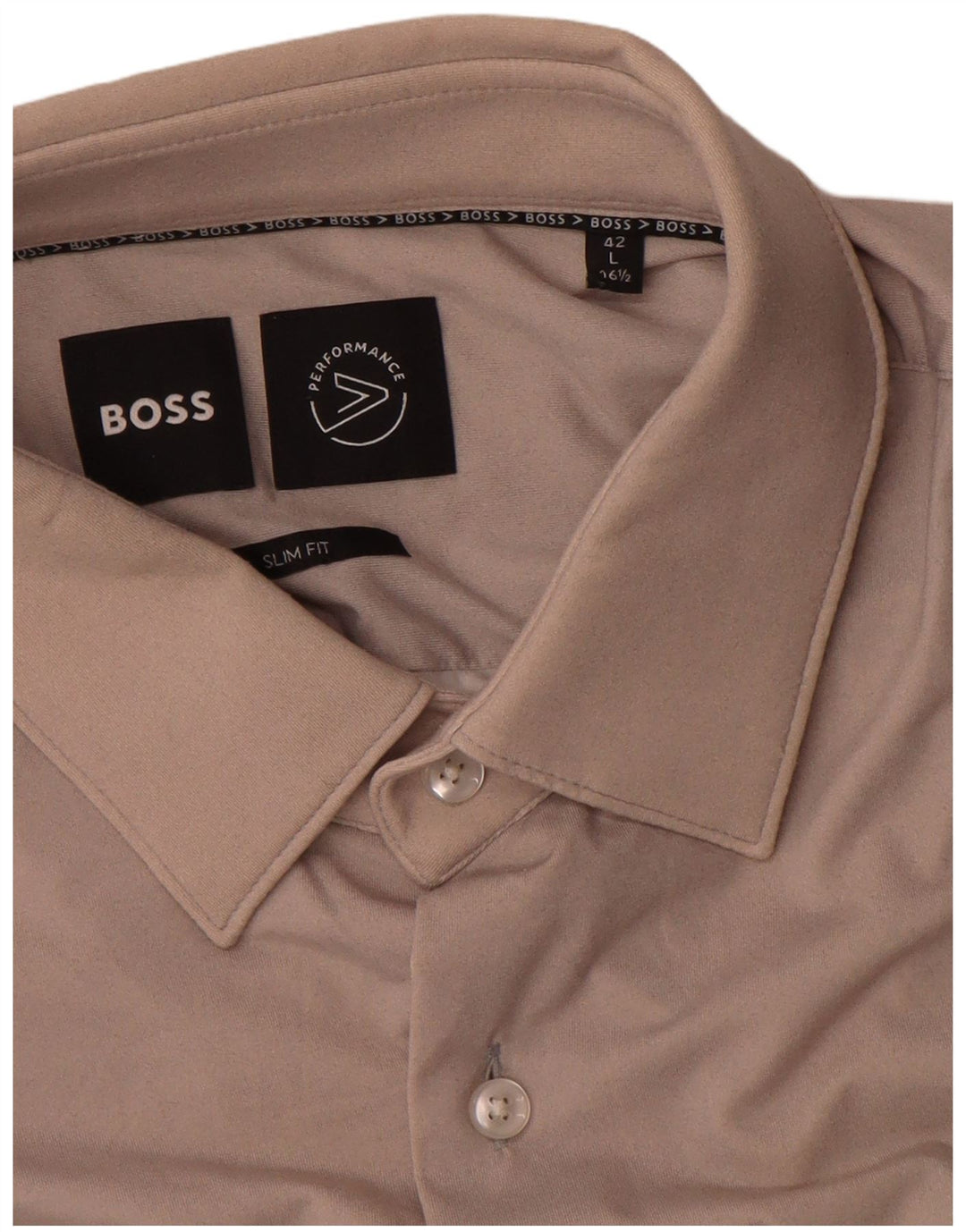 Hugo Boss Herre Slim Fit Skjorte Størrelse 42 16 1/2 Stor Beige Polyamid
