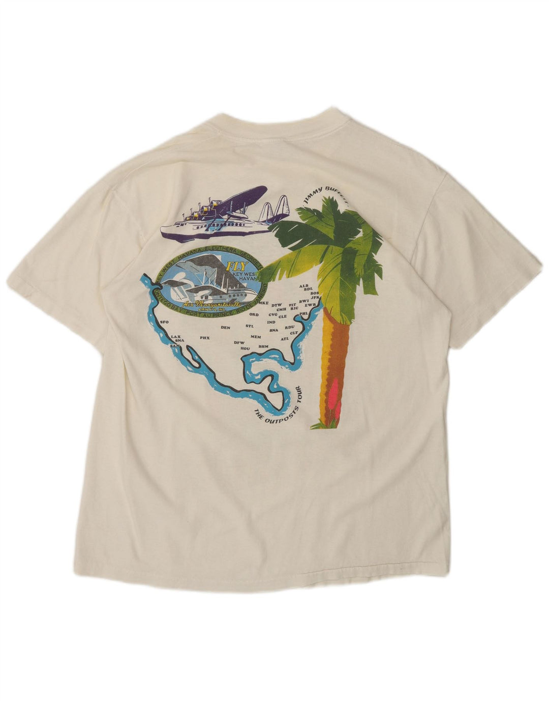 Vintage Herre Jimmy Buffet Grafisk T-Shirt Top Stor Hvid Bomuld