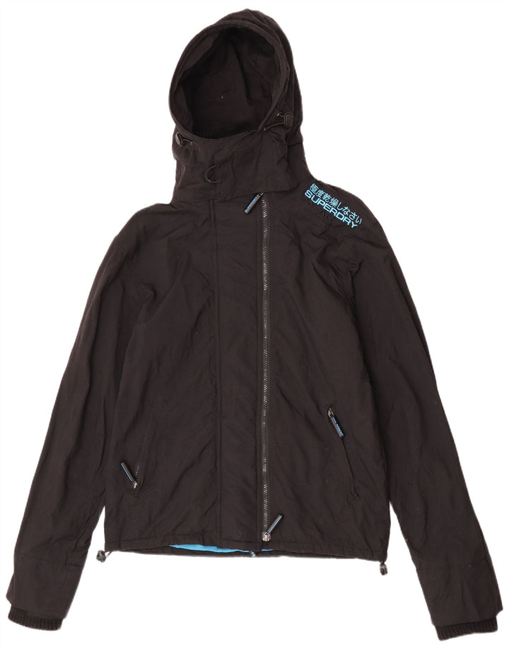 Superdry vindjakkejakke med hætte til kvinder UK 14 Medium Sort Nylon