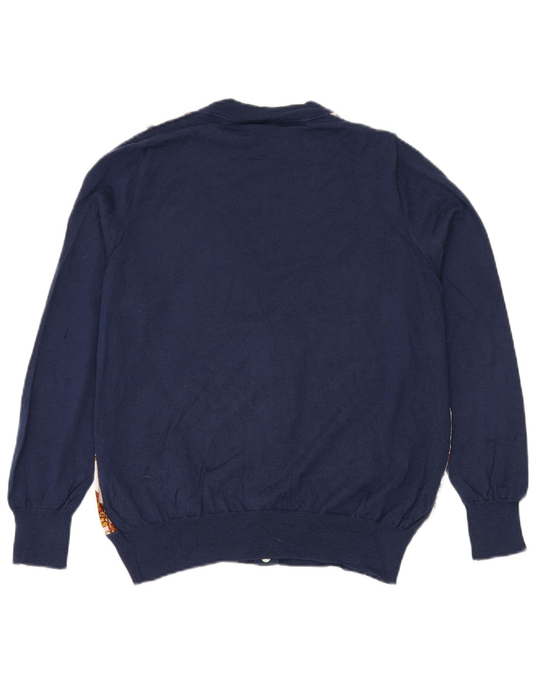 Vintage kvinders abstrakt mønster cardigan sweater UK 16 Large Navy Blue