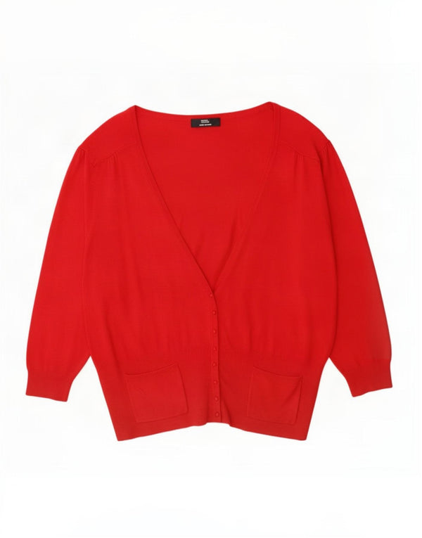 Marks & Spencer Womens 3/4 Sleeve Cardigan Sweater UK 22 3XL Red Viscose