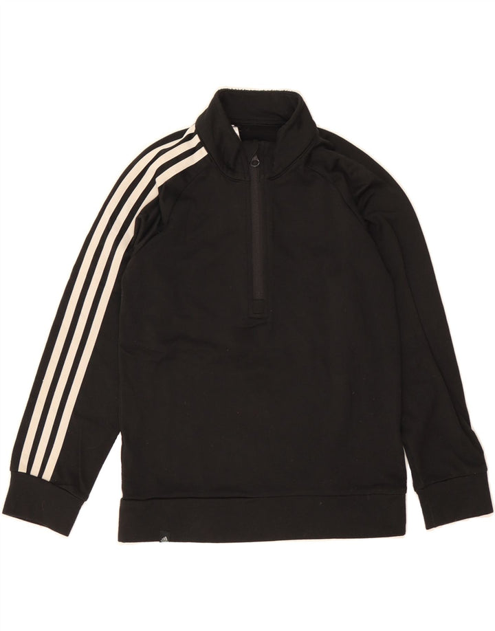 ADIDAS Boys Zip Neck Sweatshirt Jumper 7-8 Years Black Polyester Vintage Adidas and Second-Hand Adidas from Messina Hembry 