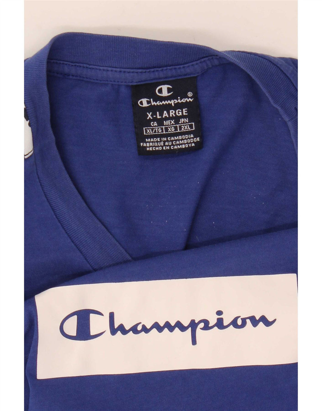 Champion Herre Grafisk T-Shirt Top XL Blå Colourblock
