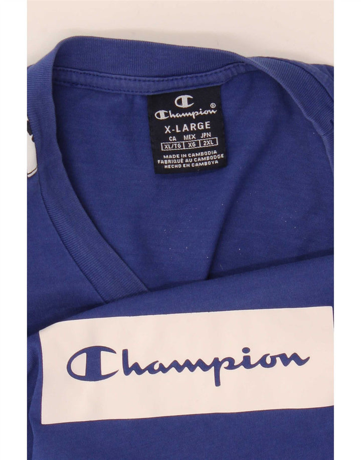 Champion Herre Grafisk T-Shirt Top XL Blå Colourblock