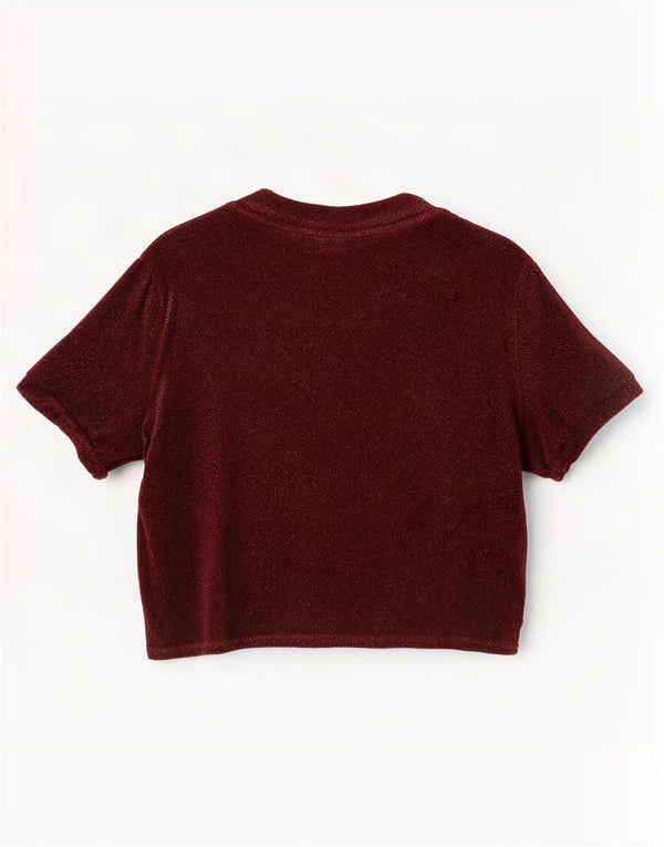 Topshop Dame Crop Bluse Top UK 8 Small Maroon Flecked Viskose