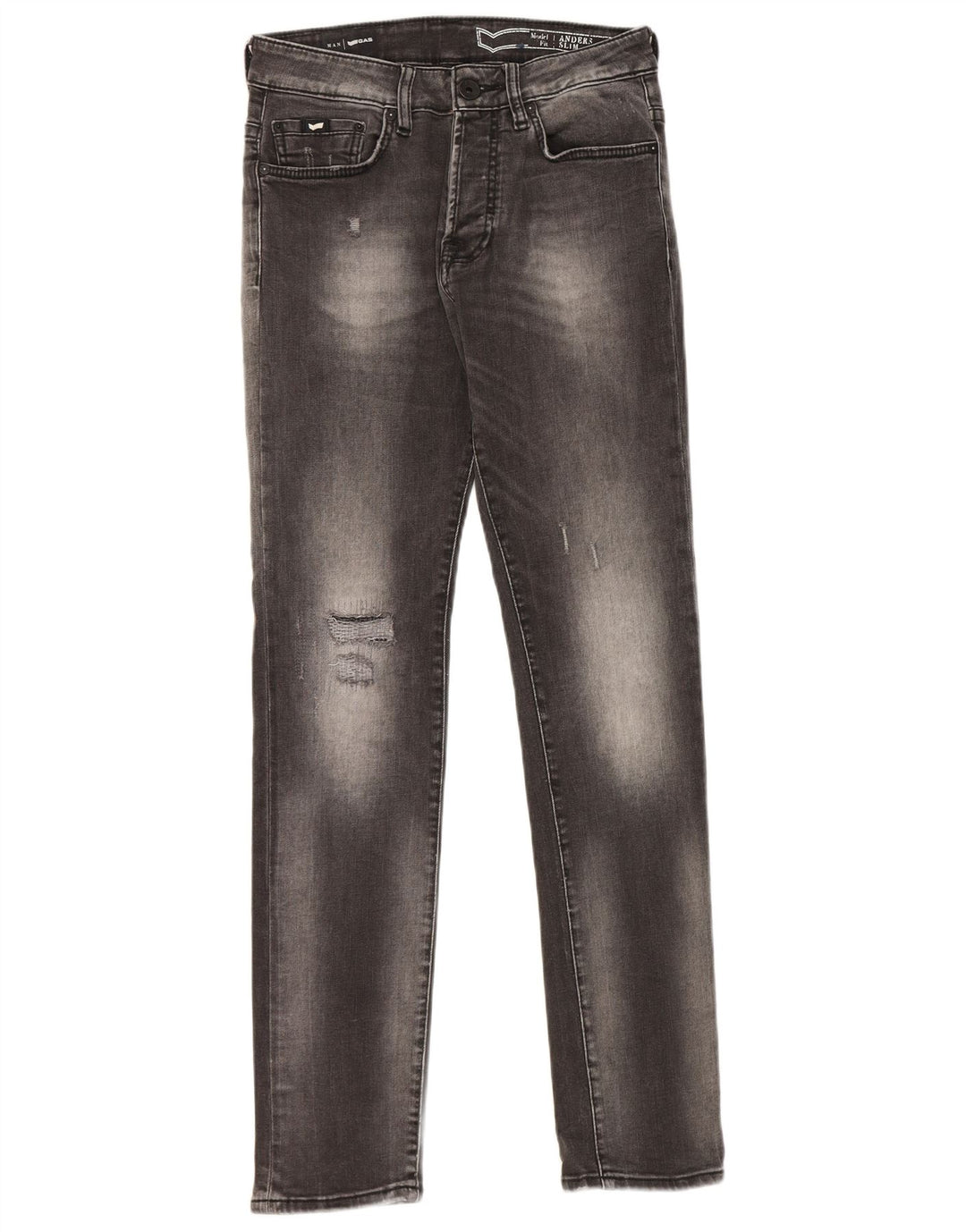 Gas Herre Anders Distressed Slim Jeans W30 L32 Grå Bomuld