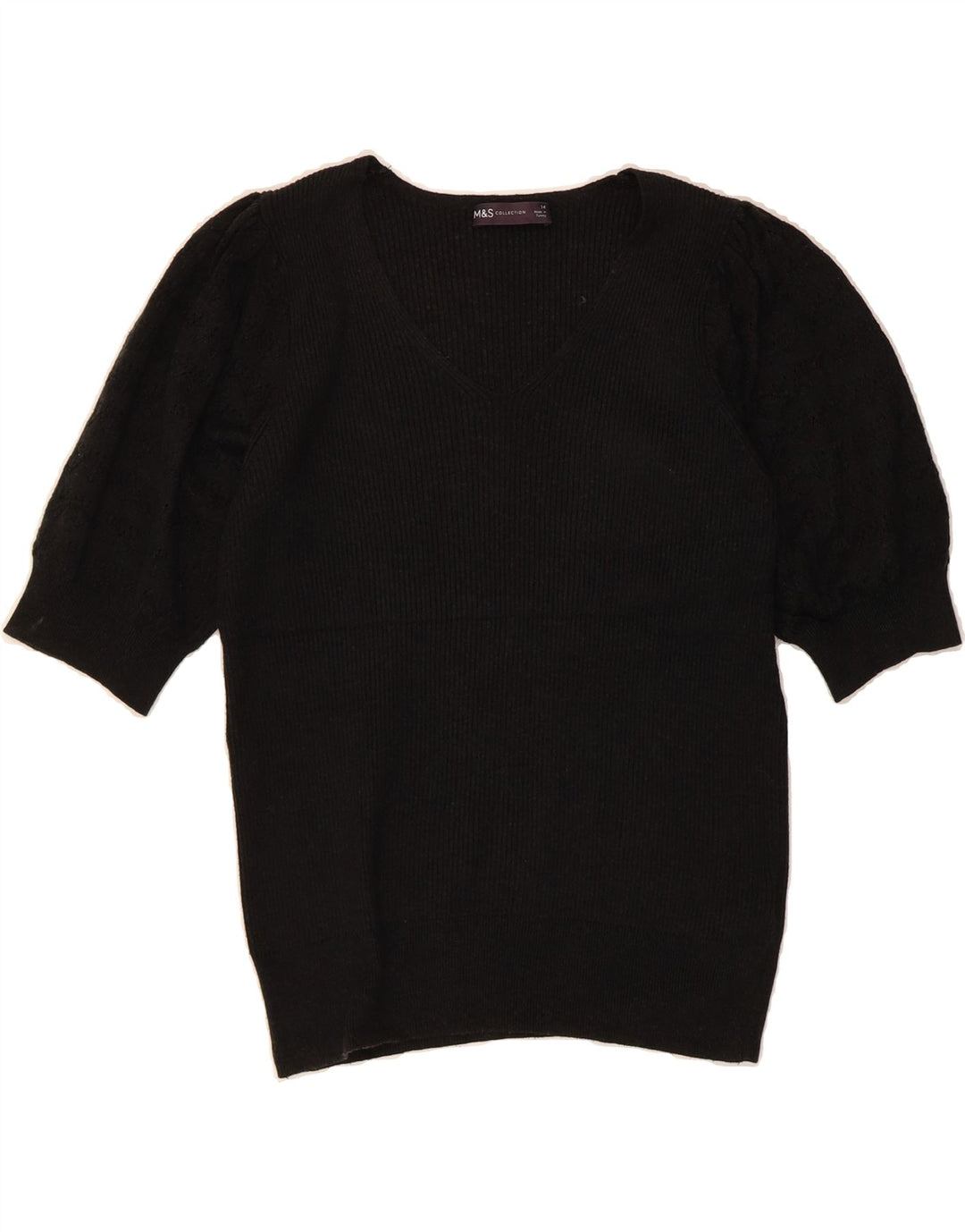 MARKS & SPENCER Womens V-Neck Jumper Sweater UK 14 Medium Grey Vintage Marks & Spencer and Second-Hand Marks & Spencer from Messina Hembry 