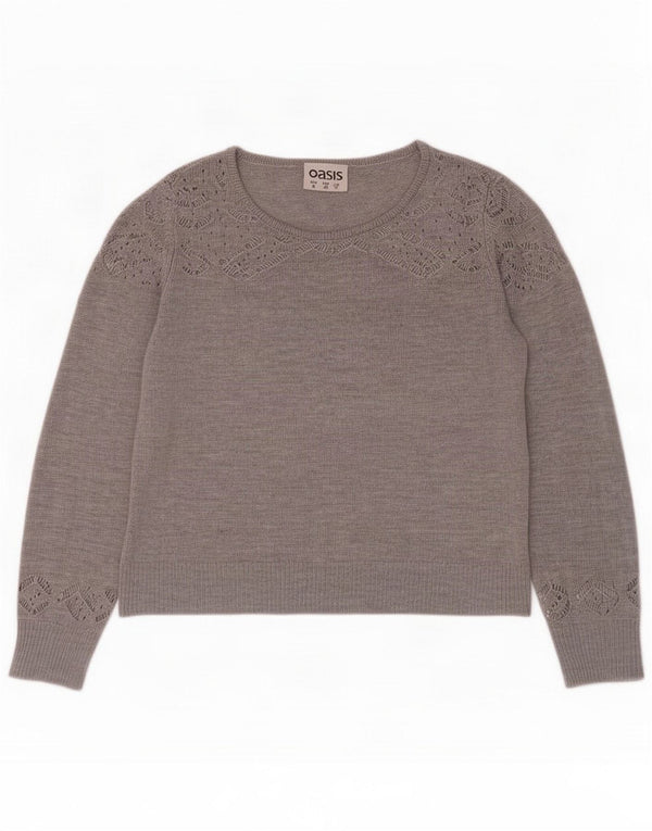 Oasis Womens Crop Boat Neck Jumper Sweater UK 8 Small Grey